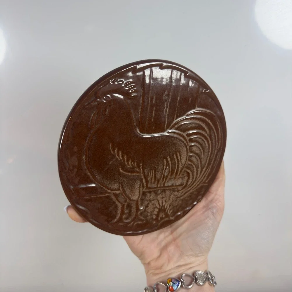 Frankoma Pottery 94TR Rooster Trivet Wall Hanging Brown Glaze Vintage 6.25 inch